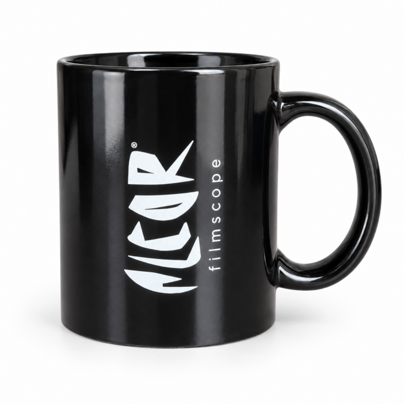 Tazza Alcor in ceramica smaltata nera lucida con logo FilmScope bianco