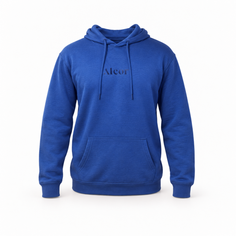 Blue Alcor hoodie with black embroidered logo