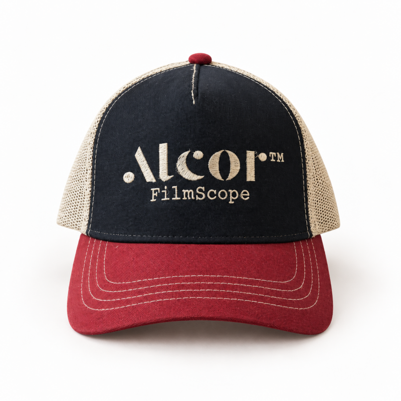 Cream and burgundy Alcor FilmScope trucker cap